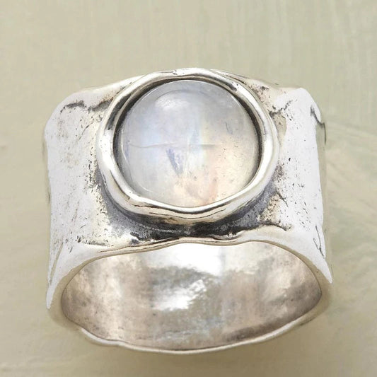 Silver – anillo con piedra luna en acabado plateado